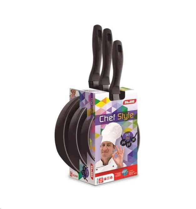 LOTE 3 SARTENES 18+22+26CM CHEF STYLE